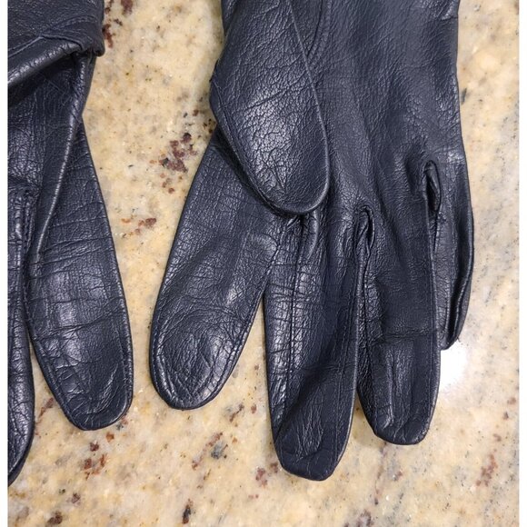 Vintage Size S Blue Leather 8" Gloves Nautical Look Fold over Wrist - Picture 8 of 13